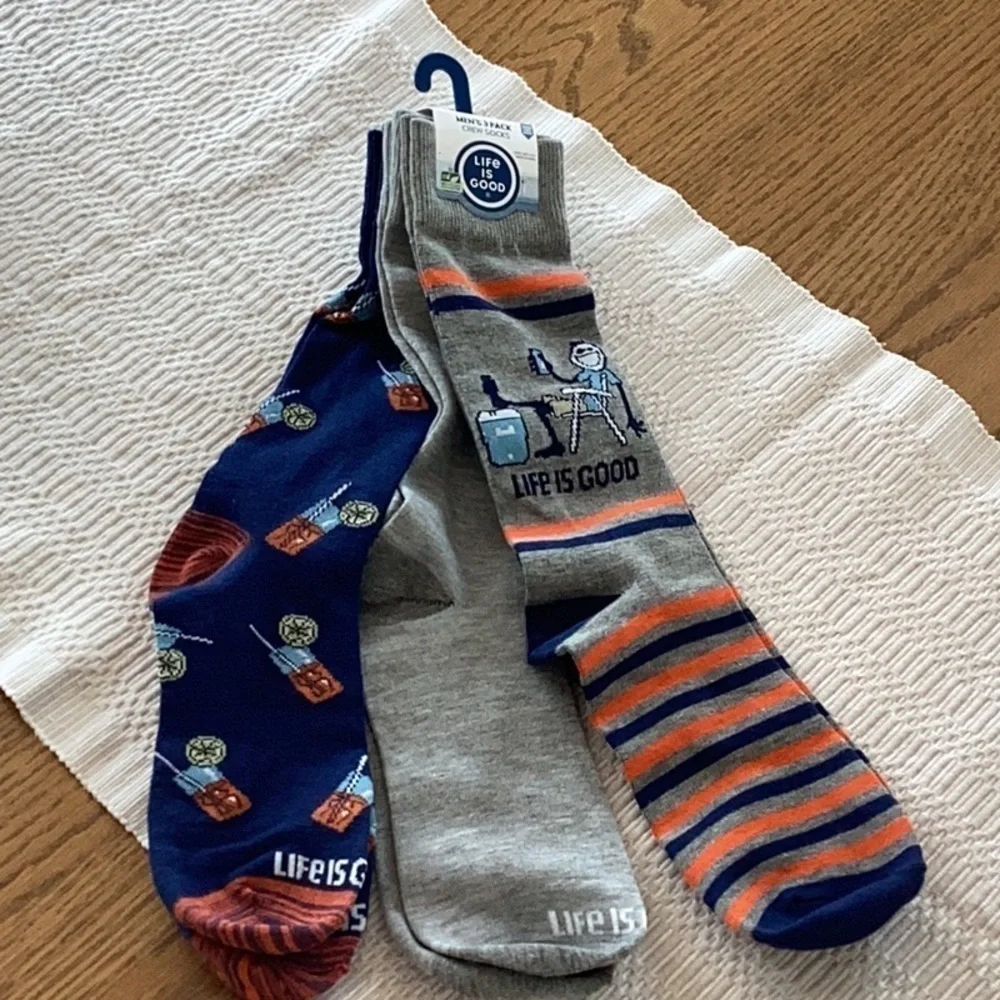 Life Is Good 3 Pair Men's Novelty Crew Sock With Cooler Drinks, Shoe Size 6-12.5